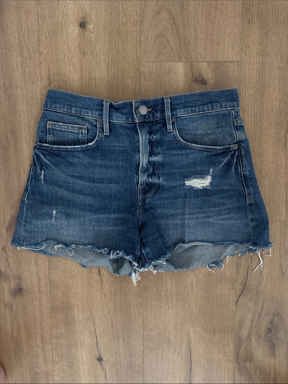 Frame Denim Distressed Dark Blue Cutoff Shorts